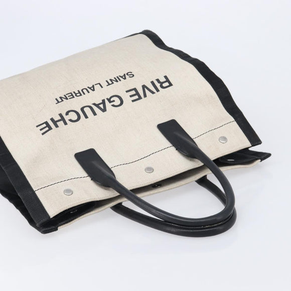 Saint Laurent Rive Gauche Tote Bag Canvas White Silver 632539 Auth BA17027