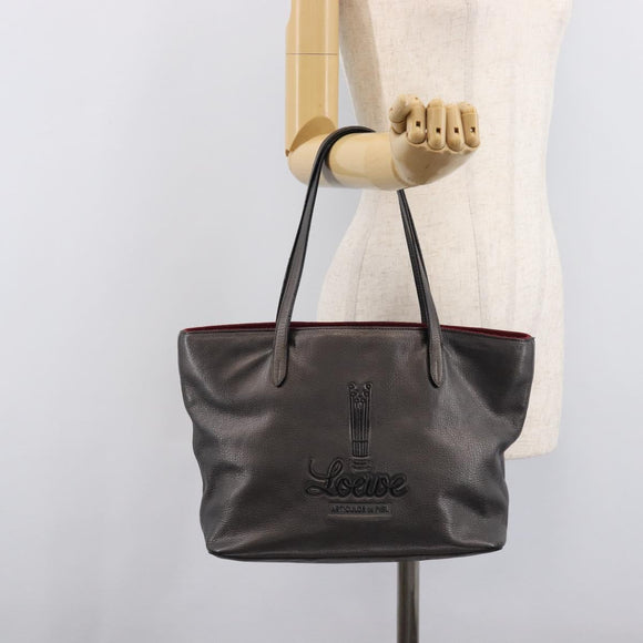 LOEWE Tote Bag Leather Dark Gray Auth BA17028