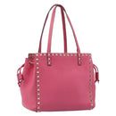 Valentino Rock Studs Hand Bag Leather Pink Gold Auth BA17029-1