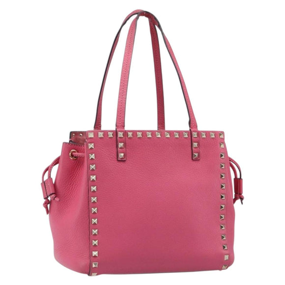 Valentino Rock Studs Hand Bag Leather Pink Gold Auth BA17029