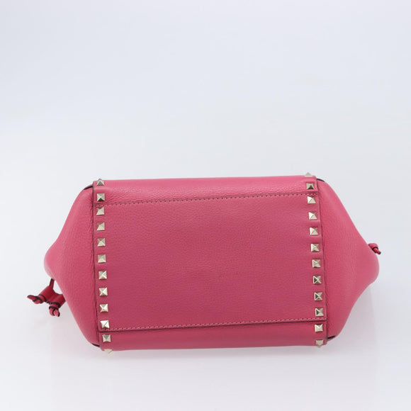 Valentino Rock Studs Hand Bag Leather Pink Gold Auth BA17029