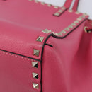 Valentino Rock Studs Hand Bag Leather Pink Gold Auth BA17029-11