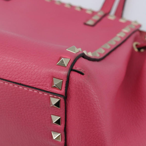 Valentino Rock Studs Hand Bag Leather Pink Gold Auth BA17029