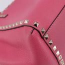 Valentino Rock Studs Hand Bag Leather Pink Gold Auth BA17029-12