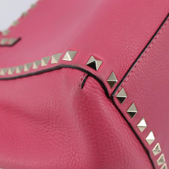 Valentino Rock Studs Hand Bag Leather Pink Gold Auth BA17029