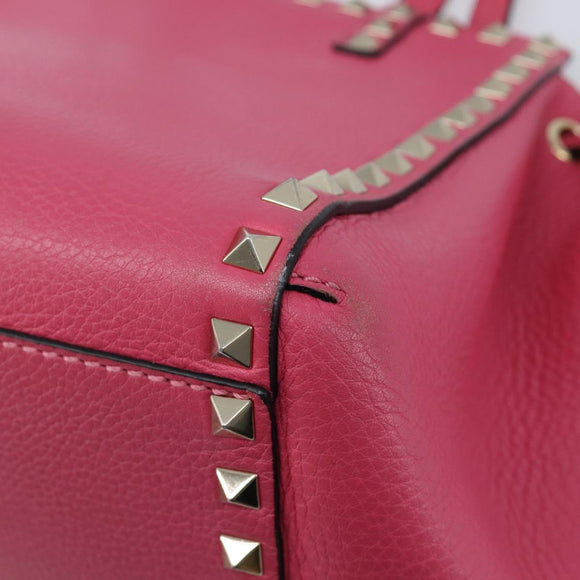 Valentino Rock Studs Hand Bag Leather Pink Gold Auth BA17029