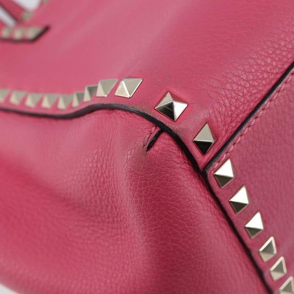 Valentino Rock Studs Hand Bag Leather Pink Gold Auth BA17029