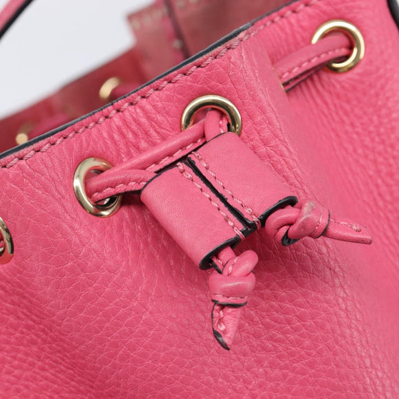 Valentino Rock Studs Hand Bag Leather Pink Gold Auth BA17029