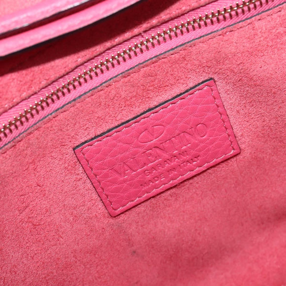 Valentino Rock Studs Hand Bag Leather Pink Gold Auth BA17029