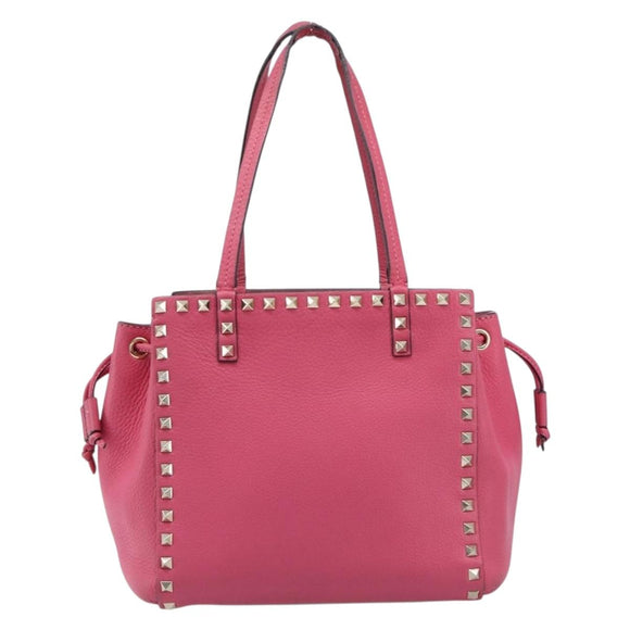 Valentino Rock Studs Hand Bag Leather Pink Gold Auth BA17029