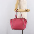Valentino Rock Studs Hand Bag Leather Pink Gold Auth BA17029-26