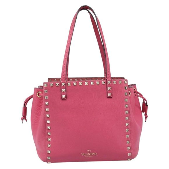 Valentino Rock Studs Hand Bag Leather Pink Gold Auth BA17029
