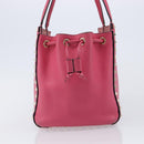 Valentino Rock Studs Hand Bag Leather Pink Gold Auth BA17029-5