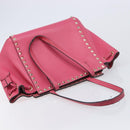 Valentino Rock Studs Hand Bag Leather Pink Gold Auth BA17029-6