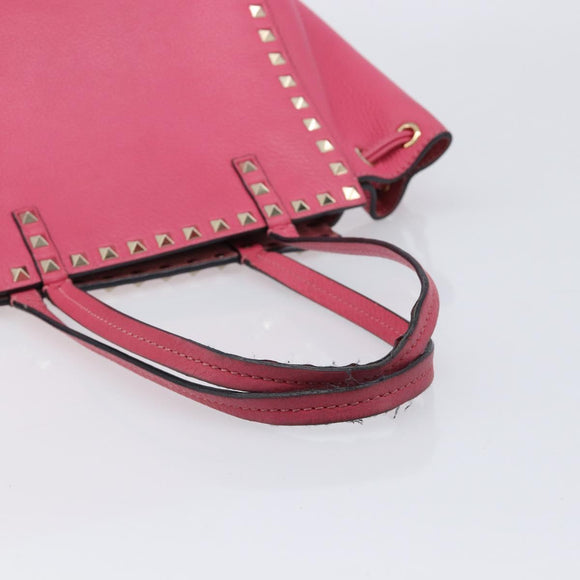 Valentino Rock Studs Hand Bag Leather Pink Gold Auth BA17029