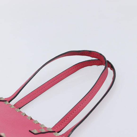 Valentino Rock Studs Hand Bag Leather Pink Gold Auth BA17029