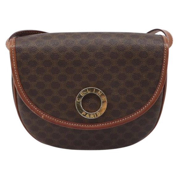 CELINE Macadam Shoulder Bag PVC Brown Gold Auth BA17035A