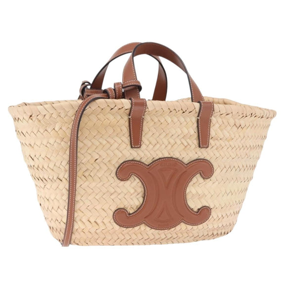 CELINE Classic Pannier Hand Bag Raffia Beige Brown Auth BA17039V