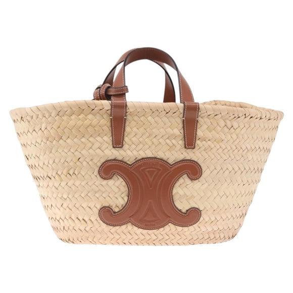 CELINE Classic Pannier Hand Bag Raffia Beige Brown Auth BA17039V