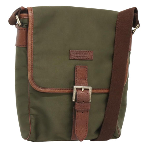 BURBERRY Black label Shoulder Bag Nylon Leather Khaki Gold Auth BA1704