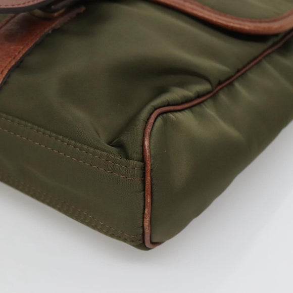 BURBERRY Black label Shoulder Bag Nylon Leather Khaki Gold Auth BA1704