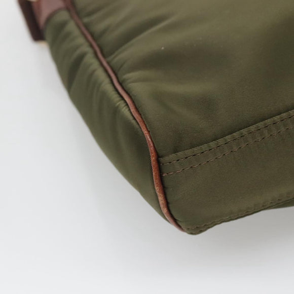 BURBERRY Black label Shoulder Bag Nylon Leather Khaki Gold Auth BA1704