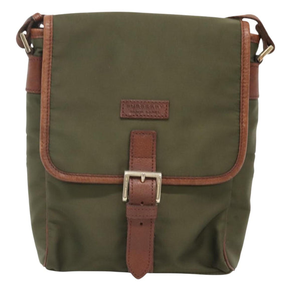 BURBERRY Black label Shoulder Bag Nylon Leather Khaki Gold Auth BA1704