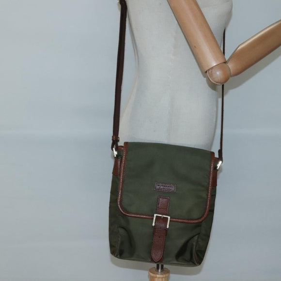 BURBERRY Black label Shoulder Bag Nylon Leather Khaki Gold Auth BA1704