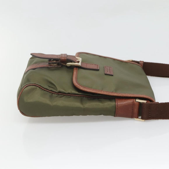 BURBERRY Black label Shoulder Bag Nylon Leather Khaki Gold Auth BA1704