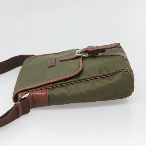 BURBERRY Black label Shoulder Bag Nylon Leather Khaki Gold Auth BA1704