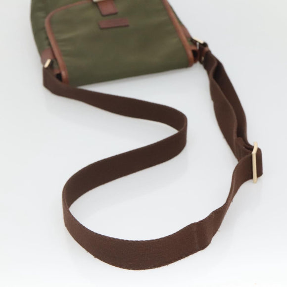 BURBERRY Black label Shoulder Bag Nylon Leather Khaki Gold Auth BA1704