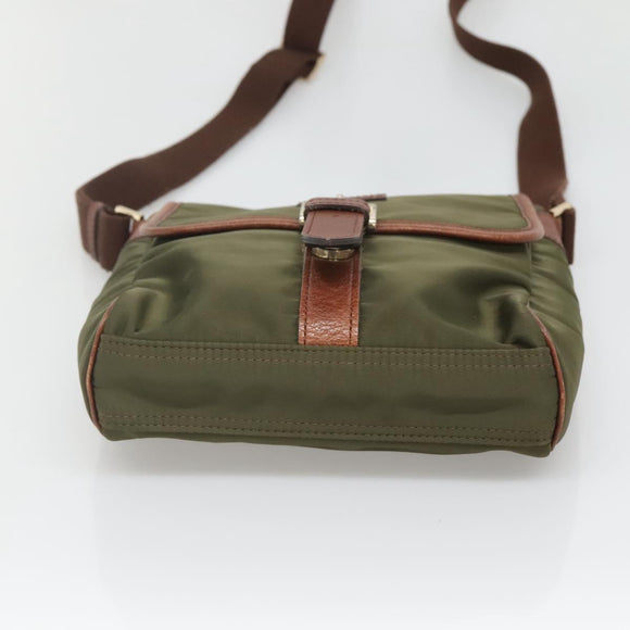 BURBERRY Black label Shoulder Bag Nylon Leather Khaki Gold Auth BA1704