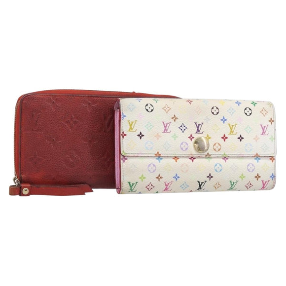 LOUIS VUITTON Long Wallet 2 Set White Red LV Auth BA17044