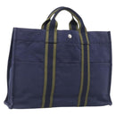 HERMES Fourre Tout MM Hand Bag Canvas Navy Silver Auth BA17045-1