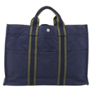 HERMES Fourre Tout MM Hand Bag Canvas Navy Silver Auth BA17045-2
