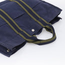 HERMES Fourre Tout MM Hand Bag Canvas Navy Silver Auth BA17045-6