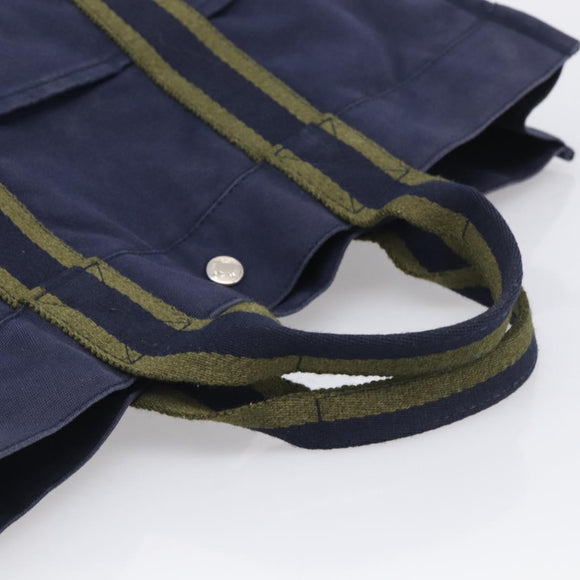 HERMES Fourre Tout MM Hand Bag Canvas Navy Silver Auth BA17045