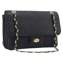 Bally Chain Shoulder Bag Leather Black Gold Auth BA17048-1