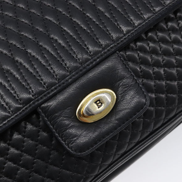 Bally Chain Shoulder Bag Leather Black Gold Auth BA17048