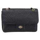 Bally Chain Shoulder Bag Leather Black Gold Auth BA17048-2