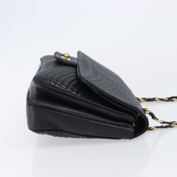 Bally Chain Shoulder Bag Leather Black Gold Auth BA17048