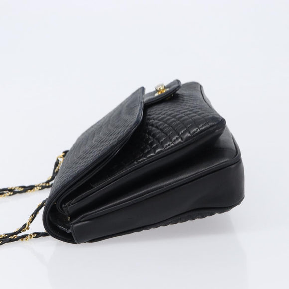 Bally Chain Shoulder Bag Leather Black Gold Auth BA17048