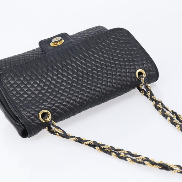 Bally Chain Shoulder Bag Leather Black Gold Auth BA17048
