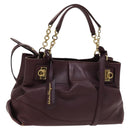 Salvatore Ferragamo Gancini Chain Hand Bag Leather 2way Purple Gold Auth BA1705-1