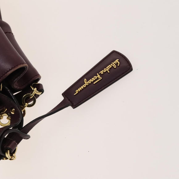 Salvatore Ferragamo Gancini Chain Hand Bag Leather 2way Purple Gold Auth BA1705