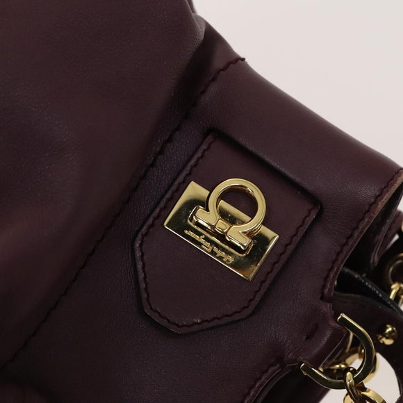 Salvatore Ferragamo Gancini Chain Hand Bag Leather 2way Purple Gold Auth BA1705