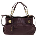 Salvatore Ferragamo Gancini Chain Hand Bag Leather 2way Purple Gold Auth BA1705-13