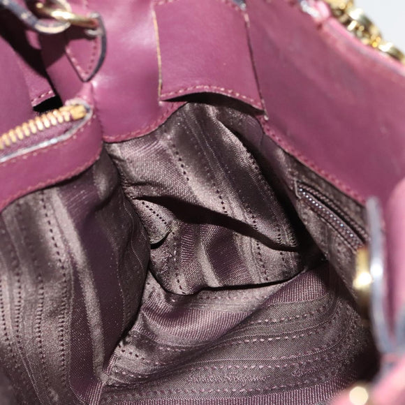 Salvatore Ferragamo Gancini Chain Hand Bag Leather 2way Purple Gold Auth BA1705
