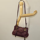 Salvatore Ferragamo Gancini Chain Hand Bag Leather 2way Purple Gold Auth BA1705-24