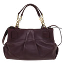 Salvatore Ferragamo Gancini Chain Hand Bag Leather 2way Purple Gold Auth BA1705-2